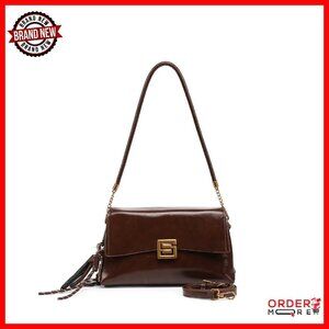 PU Leather Crossbody Bag with Detachable Strap, Retro Metal Clasp
